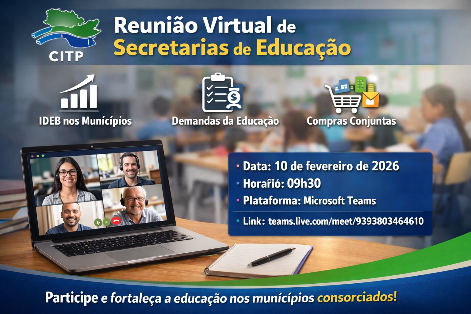 Consórcio Tietê-Paraná convoca Secretarias de Educação para reunião virtual estratégica